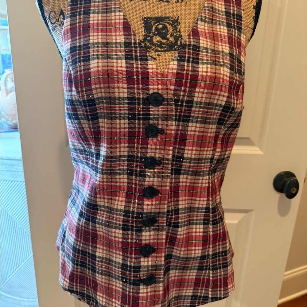 Maeve sparkle plaid vest size large - Picture 2 of 5